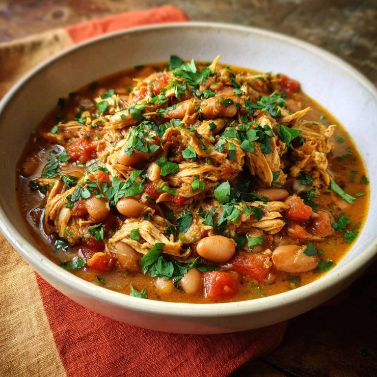 Hearty Chicken & White Bean Chili: Perfectly Tender Shredded Chicken